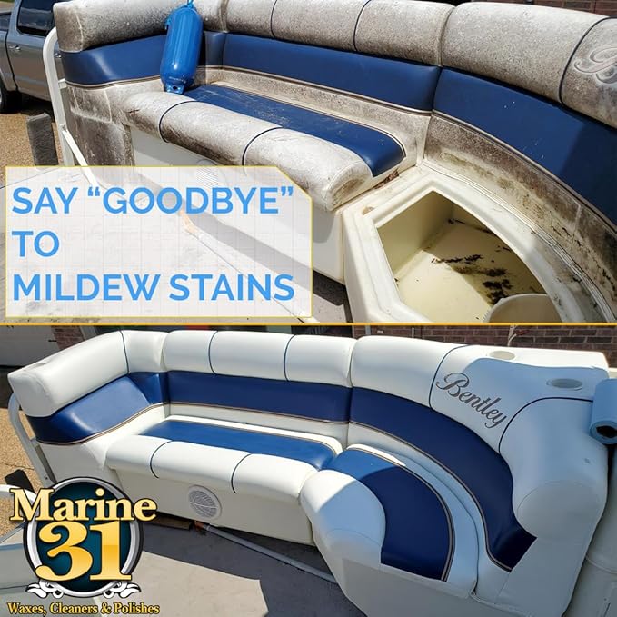 Marine 31 Mildew Stain Remover &amp Cleaner | Eliminates Stains from Marine Boat Home &amp Patio Surfaces | Cleans Bathrooms Showers &amp More | M31-371 | 32oz