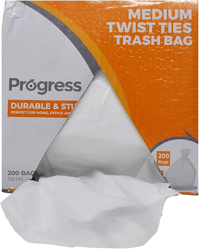 Progress Trash Bags – 8 Gallon Twist Tie Portable Garbage Bags Can Liners for Kitchen Bedroom Bathroom Office Car | Waste Disposal Supplies (200 Count)
