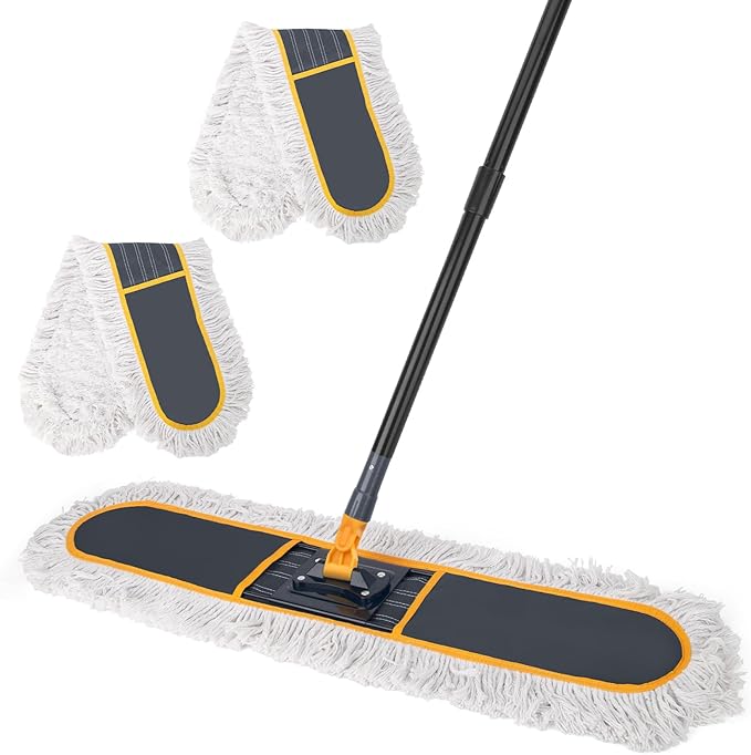 KeFanta 36 Commercial Dust Mops for Floor CleaningIndustrial Heavy Duty Floor Duster with 2 Large Replacement Mop HeadWet Dry Sweeper Broom for HardwoodTileConcreteLaminateGarage Floors(Grey)