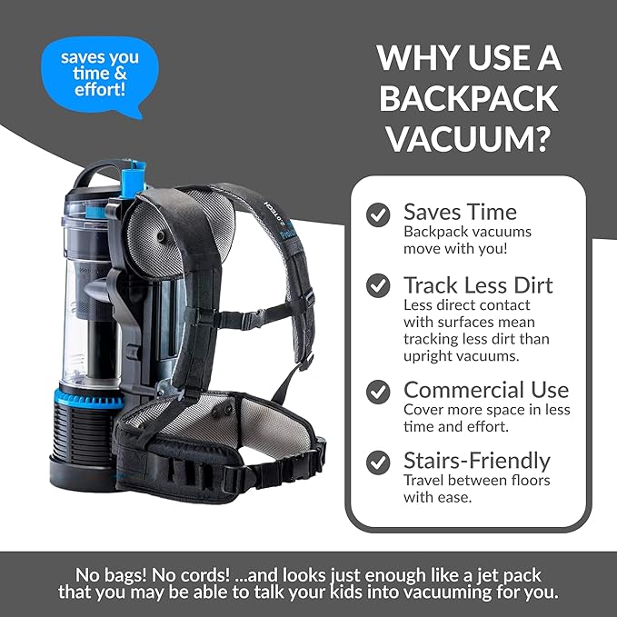 Prolux 2.0 Cordless Battery Bagless Backpack Vacuum Cleaner Dual HEPA Shield Filtration Tool Accessory Kit
