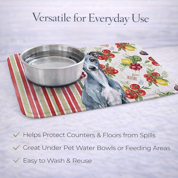 Caroline's Treasures Blue Italian Greyhound Vegetables Dish Drying Mat Absorbent Dish Drying Mat Pad for Kitchen Counter Dish Drainer Mat for Countertop 14 x 21 Multicolor