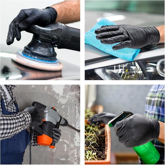 10 Mil Nitrile Disposable Gloves Heavy Duty Mechanic Gloves Raised Diamond Texture Thick (Black of 1000 X-Large)