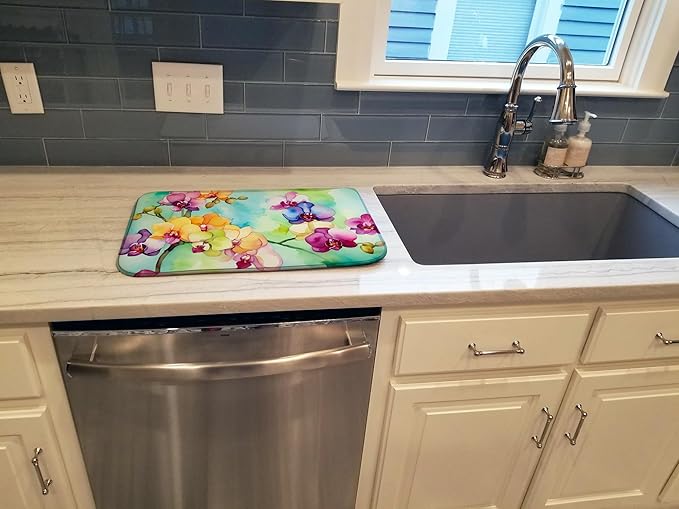 Caroline's Treasures DAC1598DDM Orchids in Watercolor Dish Drying Mat Absorbent Dish Drying Mat Pad for Kitchen Counter Dish Drainer Mat for Countertop 14 x 21 Multicolor