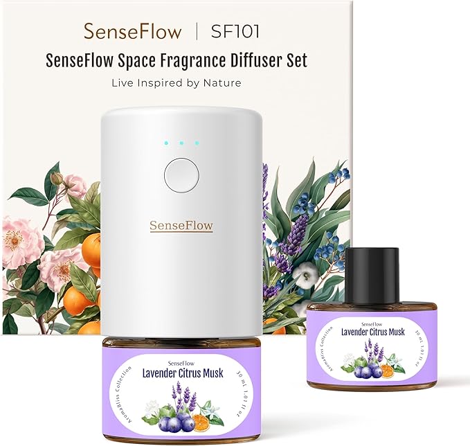 SF101 Pro Plug In Air Freshener Waterless Essential Oil Diffuser Non-Toxic Aroma Diffuser Adjustable 120-Day Natural Scent Mist Covers 1000 Sq Ft- Free 30ml Lavender Citrus Musk
