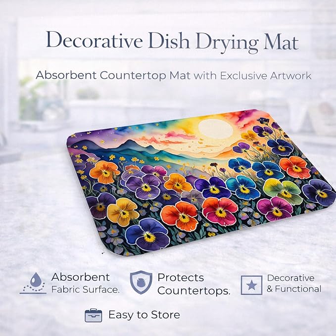 Caroline's Treasures DAC1450DDM Pansies in Color Dish Drying Mat Absorbent Dish Drying Mat Pad for Kitchen Counter Dish Drainer Mat for Countertop 14 x 21 Multicolor