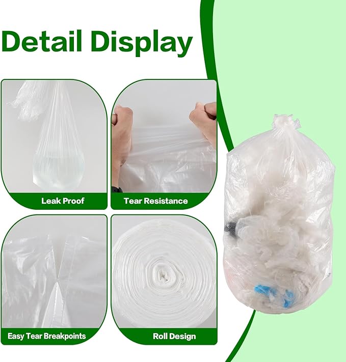 Pekky 18 Gallon Large Garbage Trash Bags Clear Yard Waste Bags 70 Counts