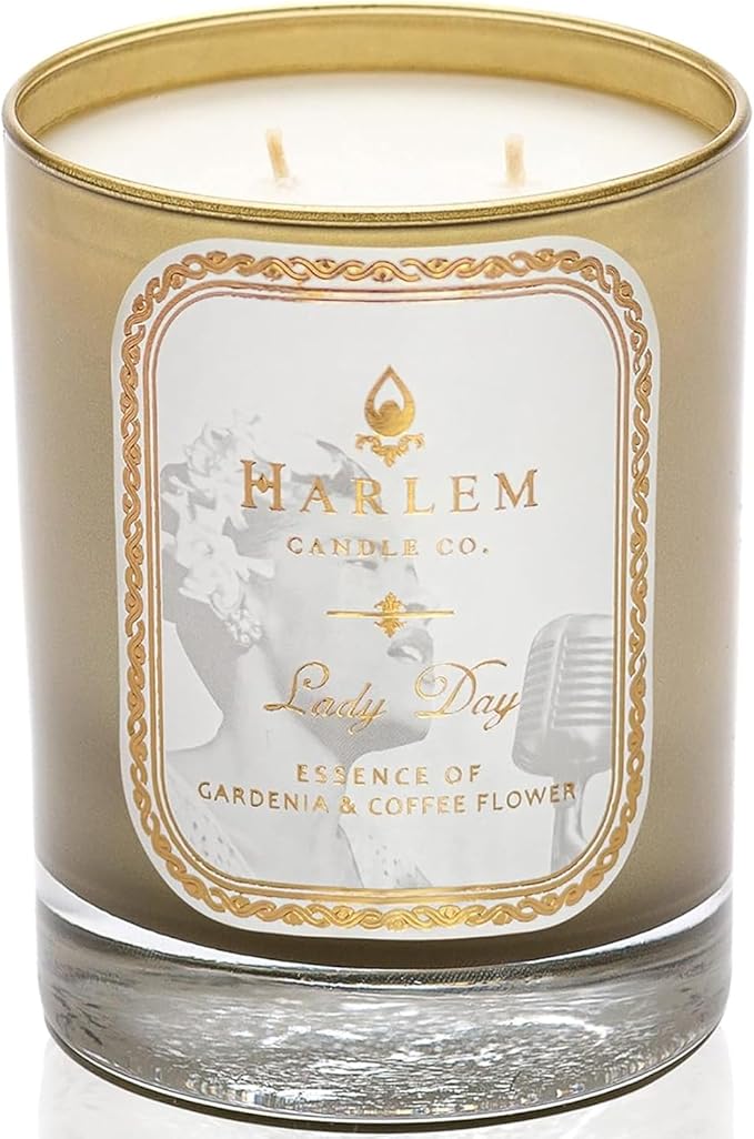 HARLEM CANDLE CO. Lady Day - Luxury Scented Soy Candle 11 oz - 80-Hour Burn Time | Gardenia Jasmine Lush Green Leaves Neroli Blossom and Coconut Milk | Scented Candles for Home