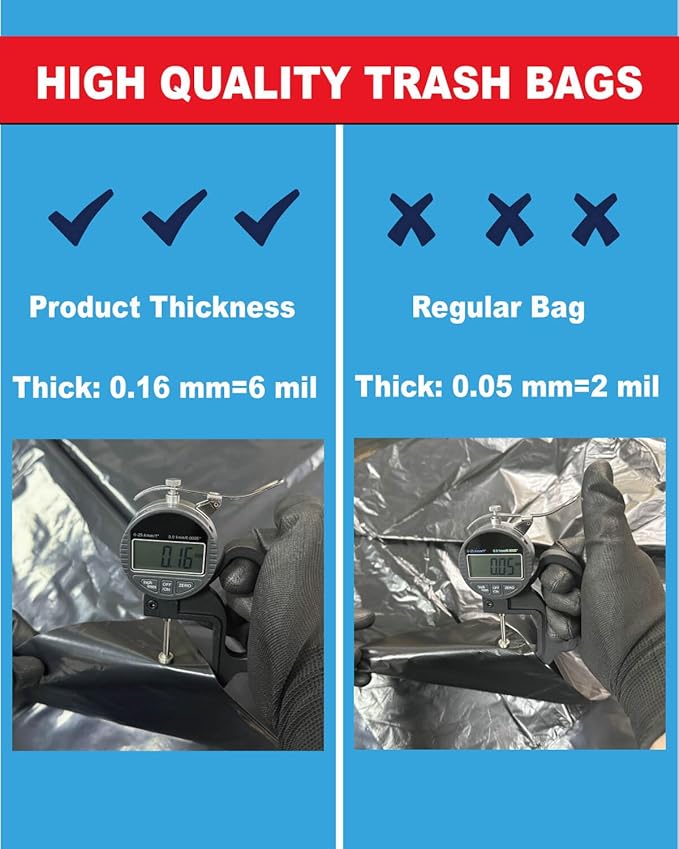 6 Mil Heavy Duty Contractor Trash Bags - 20 Pack Large Clear Construction Garbage Bags for 50/55/60 Gallon (Extra Thick Tear Resistant) (32 X 52)