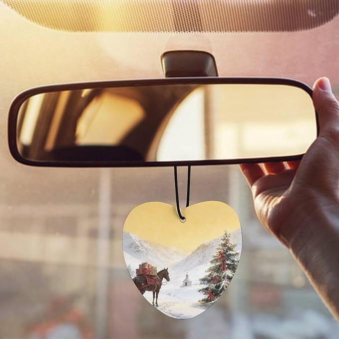 5PCS Car Air Freshener Hanging Personalized Double Sided Snowy Xmas Horse Car Fresheners Long Lasting New Cars Scents Cute Automotive Freshies for Closets Drawers (tea)