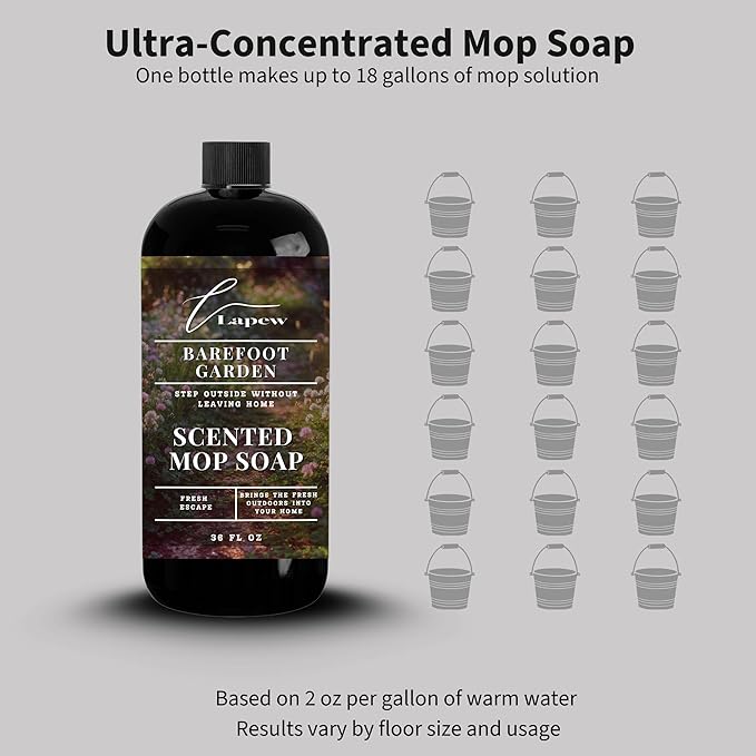 Lapew Barefoot Garden Scented Mop Soap - Luxury Floor Cleaner Concentrate for Mopping Tile Laminate Vinyl &amp Hardwood | Streak-Free Low-Foam | 36 oz