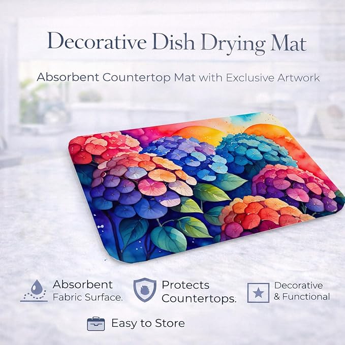 Caroline's Treasures DAC1440DDM Hydrangeas in Color Dish Drying Mat Absorbent Dish Drying Mat Pad for Kitchen Counter Dish Drainer Mat for Countertop 14 x 21 Multicolor