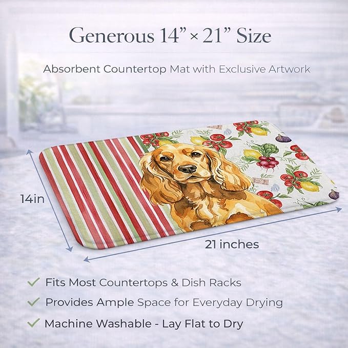 Caroline's Treasures Golden English Cocker Spaniel Vegetables Dish Drying Mat Absorbent Dish Drying Mat Pad for Kitchen Counter Dish Drainer Mat for Countertop 14 x 21 Multicolor