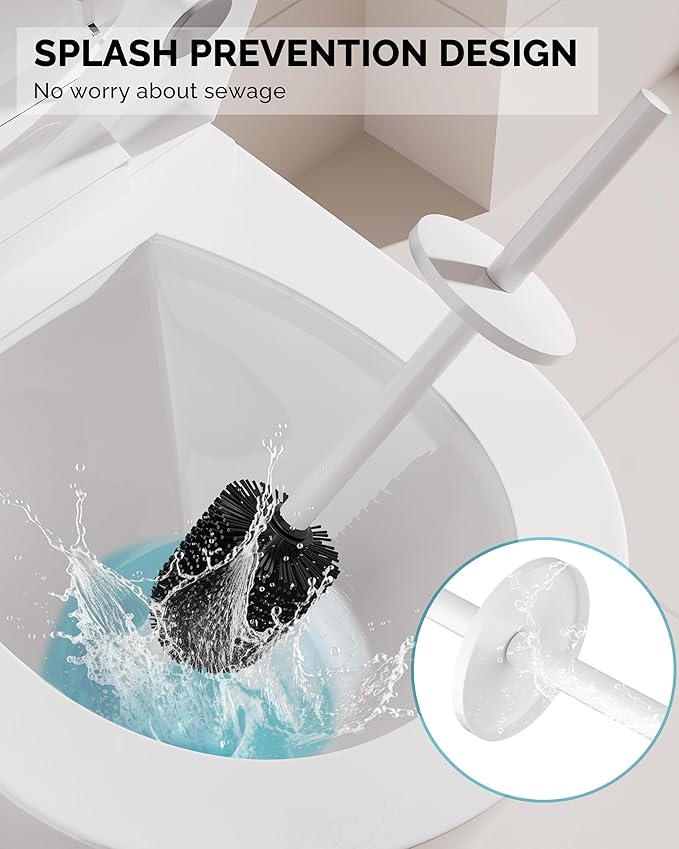 Toilet Brush and Holder Set Stainless Steel Toilet Bowl Brush with Lid Rust Proof Toilet Cleaner Brush with Caddy Durable Bristles Splash Proof Ideal for Bathroom（1 Pack White）