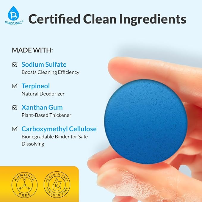 Pursonic Automatic Toilet Bowl Cleaner 48 Tablets 4 Year Supply - Blue Gel Toilet Tank Cleaners Long-Lasting - Septic-Safe Hard Water Ring Stain Remover Smell Eliminator Deodorizer Fresh Scent