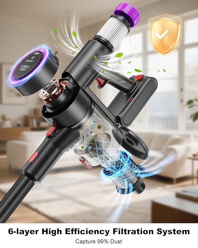 Cordless Vacuum Cleaner Stick Vacuum Foldable Rechargeable Powerful Suction Lightweight Vacuum Cleaners for HomeAnti-TangleSelf Standing for Pet Hair Hardwood Floor Carpet