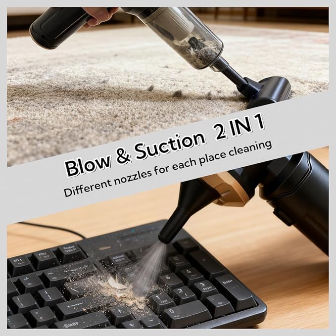 Handheld Car Vacuum Cleaner 16000Pa Vacuum Cleaner and Air Duster Multi-Nozzles for Car Home Office Pet