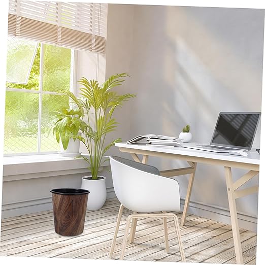 Imitation Wood Grain Capacity Trash Can for Home Office Bathroom Stylish Wastebasket Stable Structure for Keeping Spaces Neat and Tidy