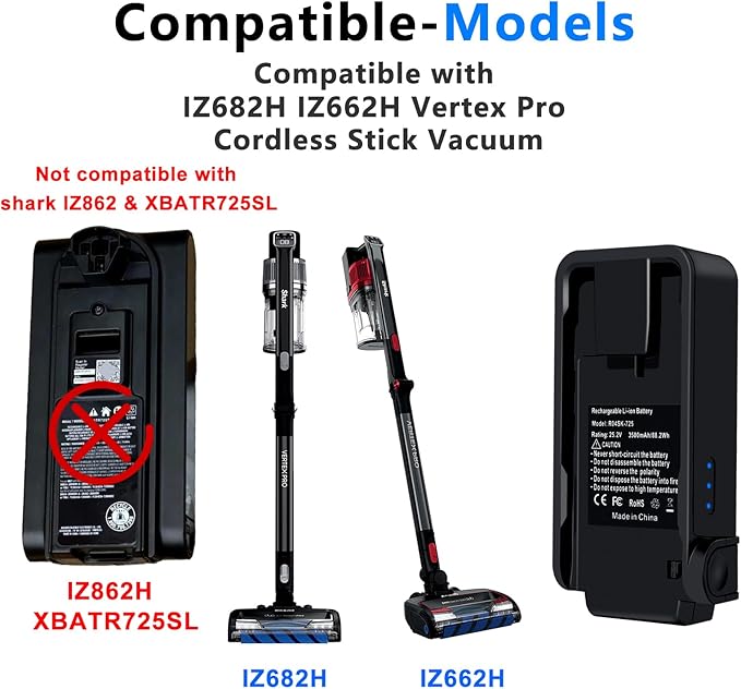 3500mAh Replacement for XBATR725 Shark BatteryCompaitble with Shark IZ662HIZ682HIZ683HIZ661HCIZ662HCIZ631H Vacuun Cleaners 25.2V Shark XBATR725 Replacement Battery