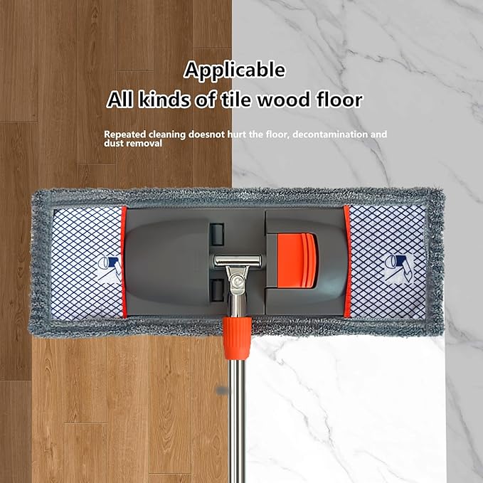 57-inch Professional Microfiber Mop Floor Cleaning Kit with 4 Washable mop Pads for Multiple Floor Surfaces. Features an Extra-Long Telescopic Handle for deep-Reach Cleaning in Hard-to-Reach Corners