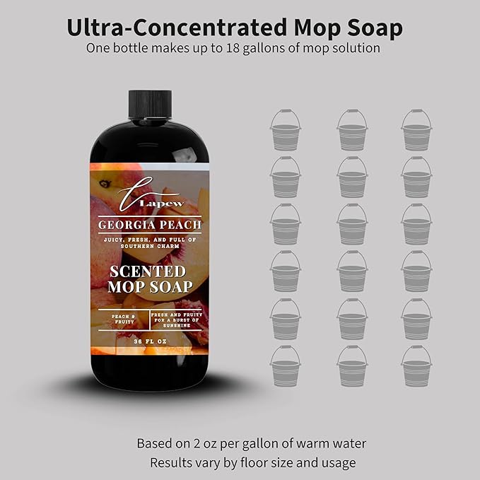 Lapew Georgia Peach Scented Mop Soap - Luxury Floor Cleaner Concentrate for Mopping Tile Laminate Vinyl &amp Hardwood | Streak-Free Low-Foam | 36 oz