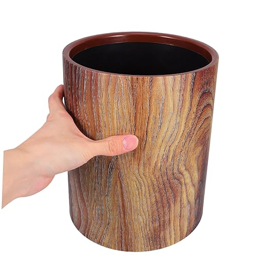 NUOBESTY Rustic Wood Grain Trash Can Vintage Uncovered Wastebasket for Home Office Kitchen and Bathroom Stylish Round Design Optimal Capacity for Daily Use Easy to Clean