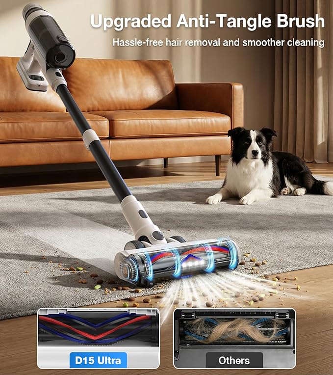 Cordless Vacuum Cleaner 55Mins Vacuum Cleaners for Home 15-in-1 Self-Standing Stick Vacuum with LED Light Anti-Tangle &amp Wall Mount Charge Lightweight Vacuum for Hard Floors Carpets Pet Hair