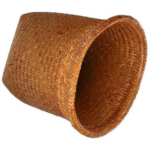 Zerodeko Handwoven Rattan Laundry Basket Medium Decorative Waste Basket for Bedroom and Office Storage Space Saving Sundries Organizer with Neatly Woven Edges
