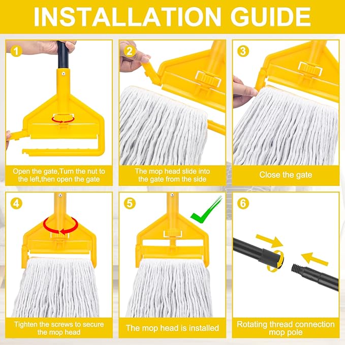 KeFanta 2 Pack Commercial Mop Heavy Duty Industrial Mops60 inch Long Handle with Looped-End String Cotton Wet Mop Head Replacement for HouseKitchenLaminateTileVinylHardwood Floor Cleaning