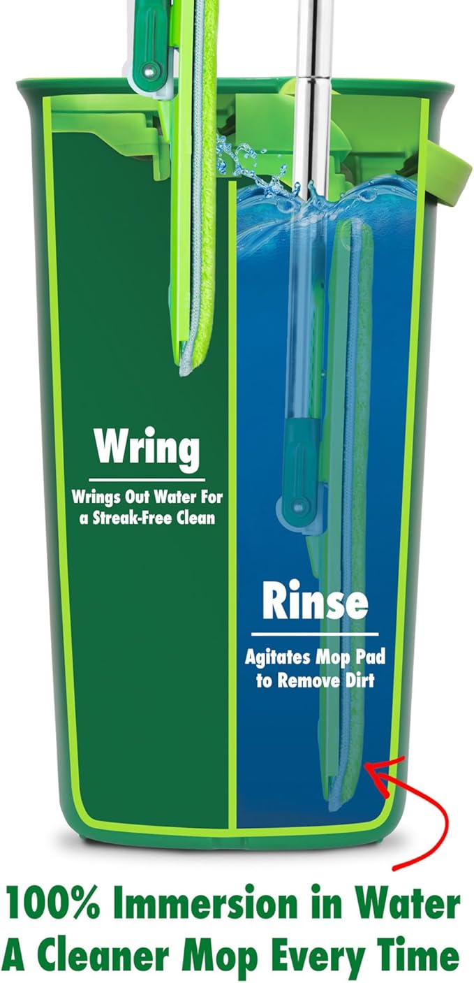 Libman Rinse 'n Wring Mop and Bucket System | Microfiber Floor Mop | Hardwood Floor Cleaner | Wet &amp Dry Mop | Clean &amp Dirty Water Chambers | Power Blades | 1 Total Microfiber Pad