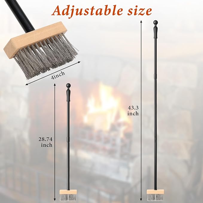 Fireplace Brush 43.3-Inch Heavy Duty Long Handle Metal Fireplace Brush Broom with Heat-Resistant Iron Bristles