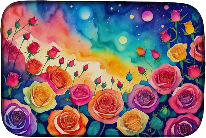 Caroline's Treasures DAC1457DDM Roses in Color Dish Drying Mat Absorbent Dish Drying Mat Pad for Kitchen Counter Dish Drainer Mat for Countertop 14 x 21 Multicolor