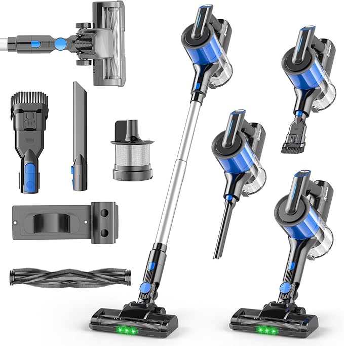 Hearten Cordless Vacuum Cleaner 600W/55Kpa 70Mins Upgraded Stick Vacuum with LED Display Anti-Tangle Self-StandingAnti-TangleLightweightVacuum Cleaner for Home Pet Hair Carpet Hardwood Floor