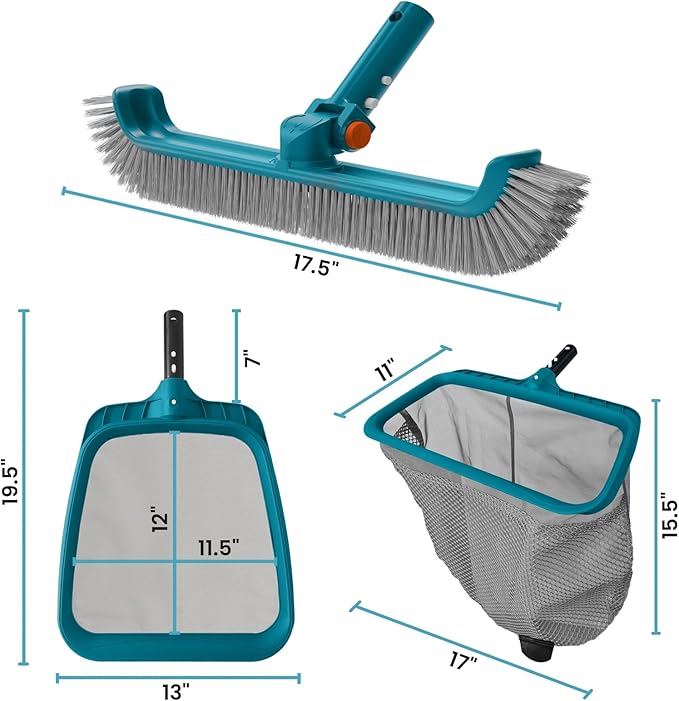 Economy Swimming Pool Cleaning Kit - Fine Mesh Deep Pool Rake &amp Leaf Skimmer Net Rotatable Pool Brush Head for Cleaning Above Ground &amp Inground Pools (No Pole)
