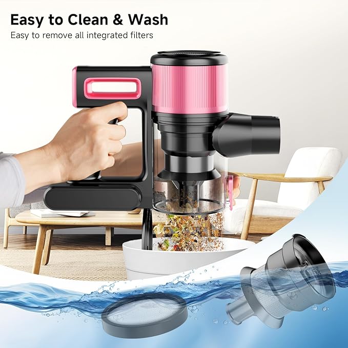 Cordless Vacuum Cleaner 8 in 1 Powerful Stick Vacuum with 45min Runtime Anti-Tangle Vacuum Cleaners for Home Lightweight Handheld Wireless Vacuum for Hardwood Floor Carpet pet Hair Rose B