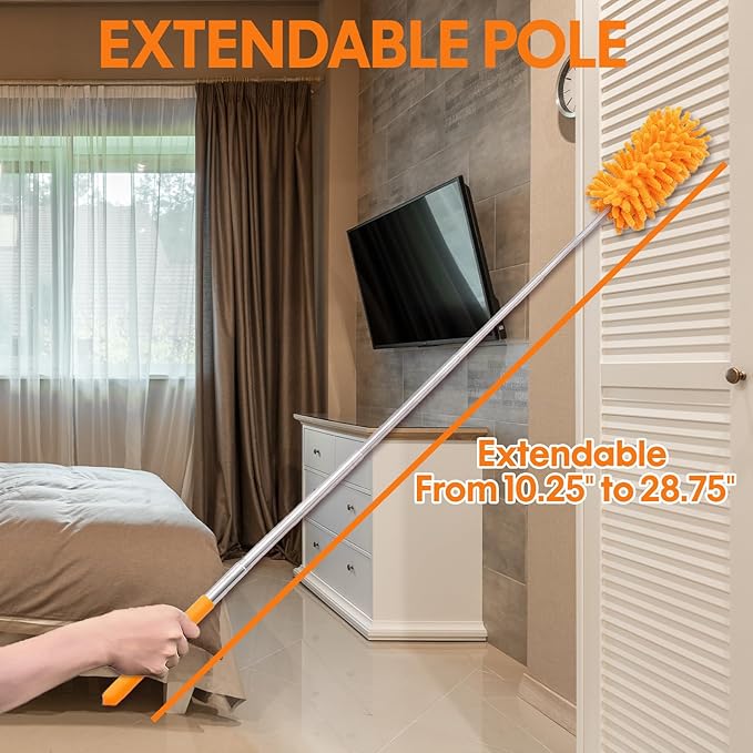 Dusters for Cleaning High Ceiling Fan Newliton Microfiber Duster with Extension Pole 30-100 Long Handle for Ceiling Fans Blinds Cobweb Home Orange