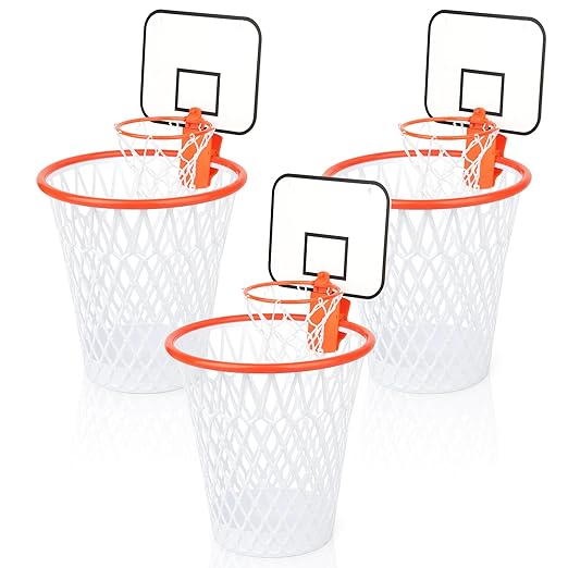 3pcs Basketball Trash Can with Basketball HoopMini Basketball Hoop Set Wastebasket Includes Clip On Basketball HoopFun Basketball Gift Garbage Can for Office Classroom Living Room Party Gym