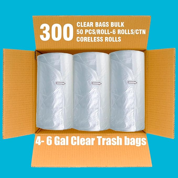 4-6 Gallon Trash Bags 300 Count Bulk Clear Plastic Recycling Bags Multi-purpose Garbage Bags for Business Home Bathroom Kitchen Commercial and Industrial