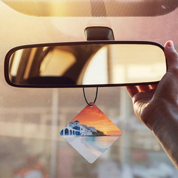 5PCS Car Air Freshener Hanging Personalized Double Sided White Coastal Town Car Fresheners Long Lasting New Cars Scents Cute Automotive Freshies for Closets Drawers (tea)