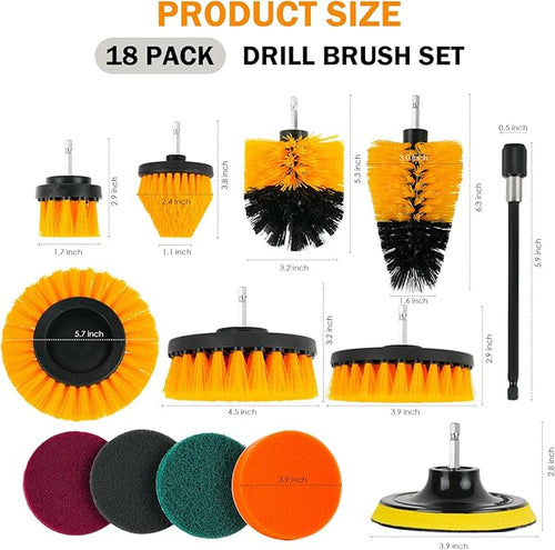 18PCS Drill Brush Attachments Set Power Cleaning Scrub Brushes with Scrub Pads Sponge Extend Long Attachment Cleaning Brush Supplies for Bathroom Bathtub Grout Tile Sinks Corners Car Wheel