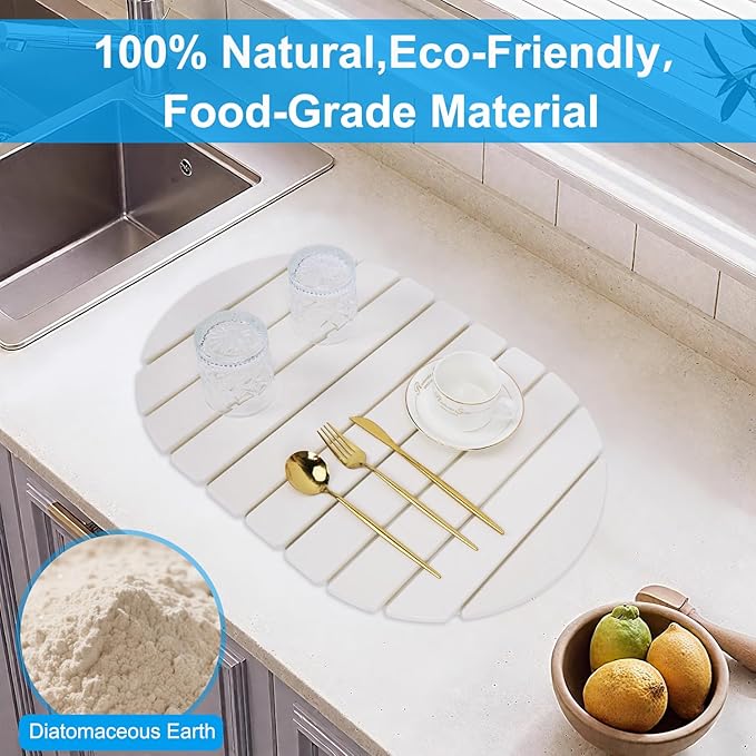 Stone Drying Mat for Kitchen Counter: 24x16 Large Foldable Diatomaceous Earth Dish Drying Mat Super Absorbent &amp Heat-Resistant Quick Dry for Dishes Bottles Cups with 2 Stone Coasters