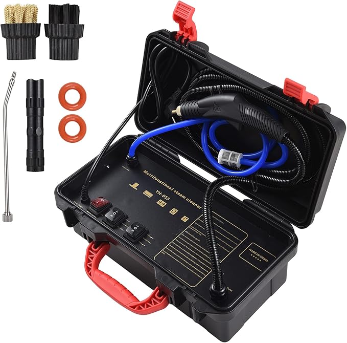 High Pressure Steam Cleaner Handheld1800W High Temp Portable Steamer Cleaning MachineTanklessAdjustable SteamHot and Cold Water Modefor Air Conditioner Range Hood Car Cleaning