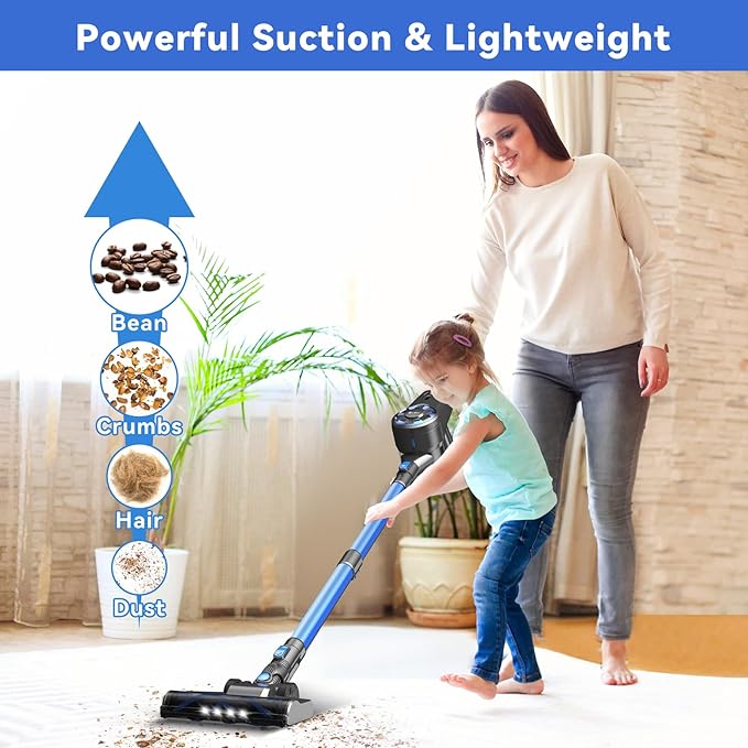 Cordless Vacuum Cleaner8-in-1 Lightweight Stick Vacuum with Powerful SuctionSelf-Standing40 Mins Max RuntimeRechargeable Vacuum Cleaners for HomeHardwood FloorCarpetPet Hair (Charcoal)