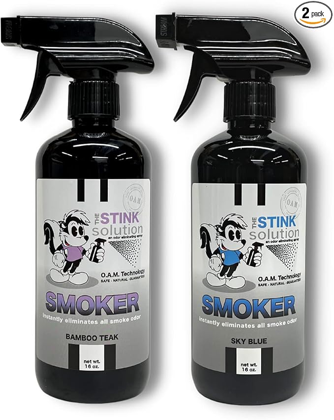 The Stink Solution Smoke Odor Eliminator Spray for Home Car Clothes Hands Hair Wall &amp More Completely Neutralizes All Types of Smoke Odor Best Smoke Smell Remover Bamboo Teak 16oz &amp Sky B
