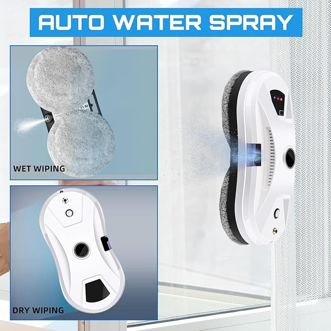 Automatic Window Cleaning Robot with Water Spray - Electric Smart Robot Glass Cleaner 5600Pa Suction - Remote Control Window Washer Robot - Long-Lasting High-Altitude Cleaning Machine