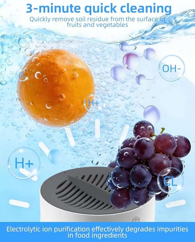 Vegetable Cleaner &amp Home Wash| Advanced Electrolysis Purifier for Fresh Fruits Veggies &amp Seafood | Easy 3-Minute Clean | Compact &amp Stylish Kitchen Essential (1Pcs)