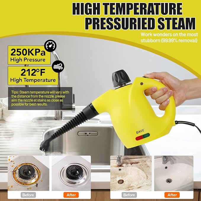 Handheld Steam Cleaner Steamer for Cleaning Portable Upholstery Steamer for Surface Cleaning Hand Steam Cleaner for Furniture Car Detailing Home Kitchen Bathroom Upholstery