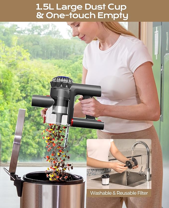 Cordless Vacuum Cleaner 35KPA 45Mins Vacuum Cleaners for Home Lightweight Vacuum Cordless with Anti-Tangle Brush Stick Vacuum for CarpetPet HairHardwood Floor