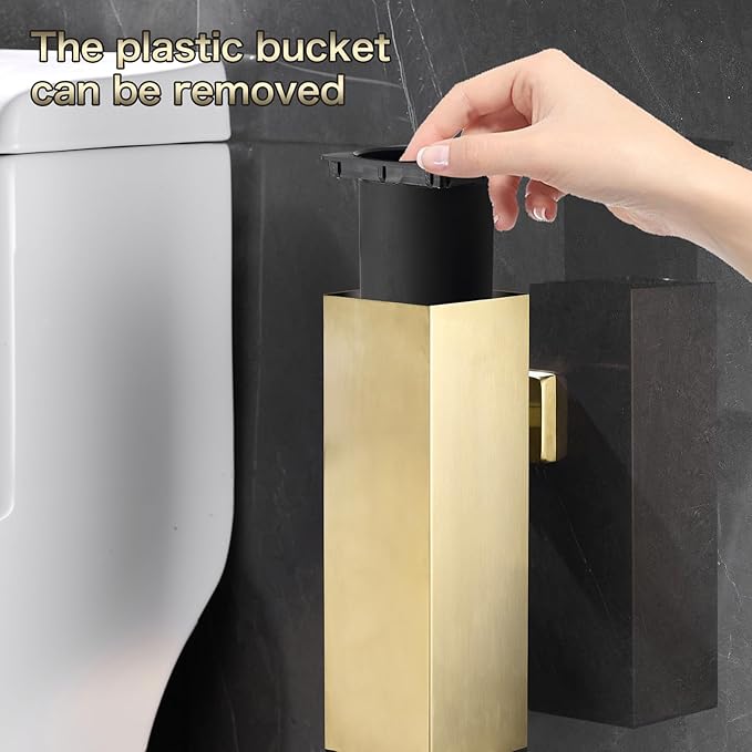 Toilet Brush Set - Brushed Gold Wall-Mounted Holder Cleaning Brush Head and Splash Guard