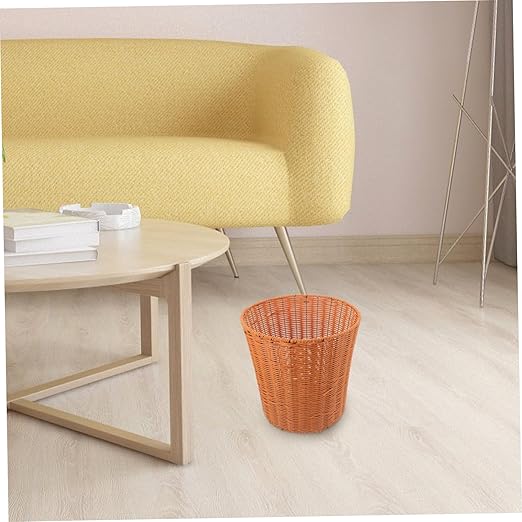 Woven Storage Basket for Home Organization Multi-Functional Imitation Rattan Wastebasket for Bedroom and Kitchen Decorative and Practical Trash for Family and Friends