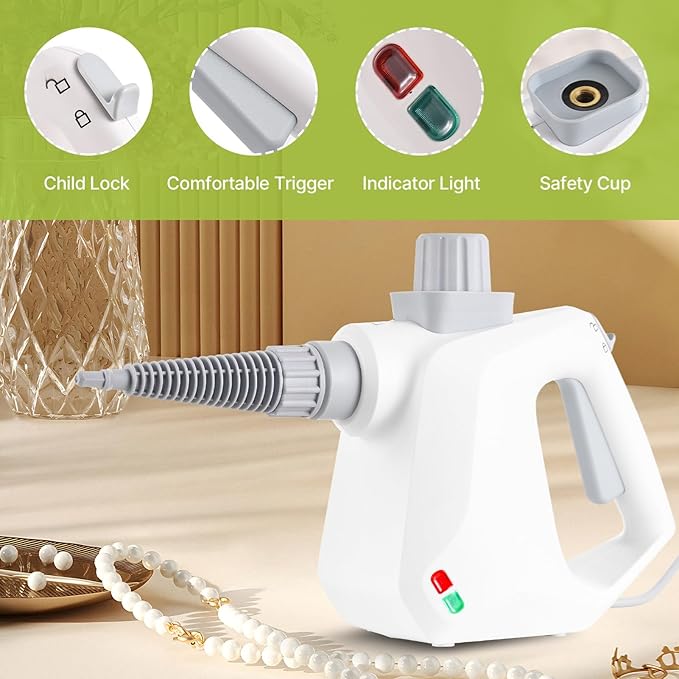 Aramox Pressurized Handheld Steam Cleaner Portable Floor Cleaner with Ergonomic Handle for Hardwood Tile and Car Interior 1000W 400ml Tank (US plug)